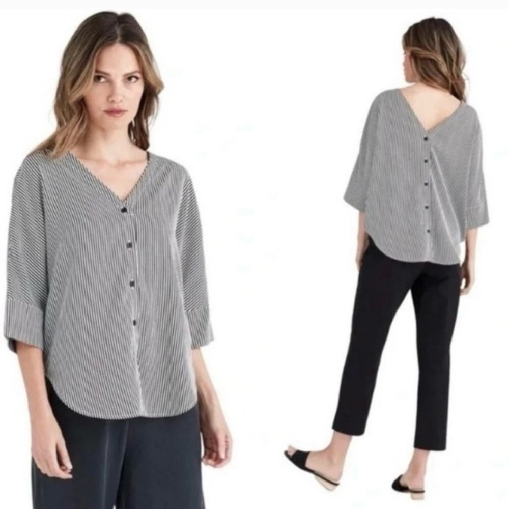 VETTA Boyfriend Shirt in Black/White Stripes—Size Large
